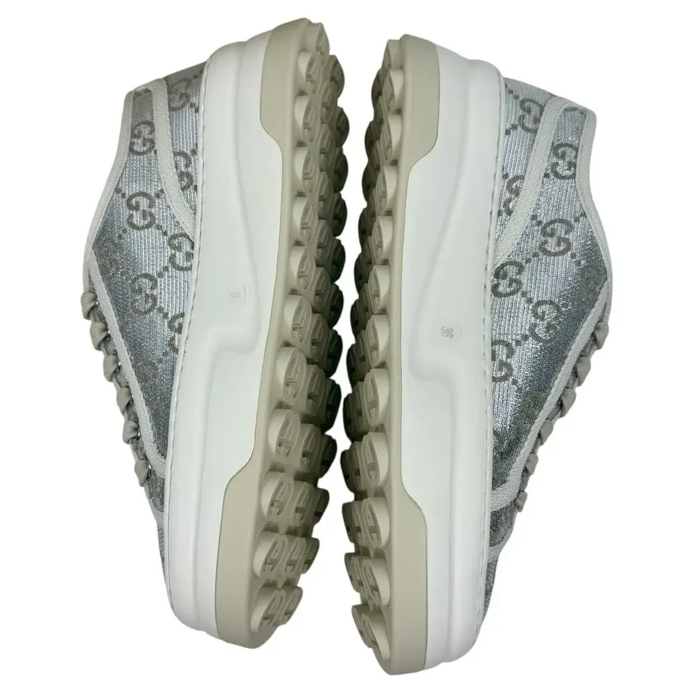 Gucci Tennis 1977 Treck GG Monogram Flatform Sneaker Silver Size 36 - Picture 7 of 13